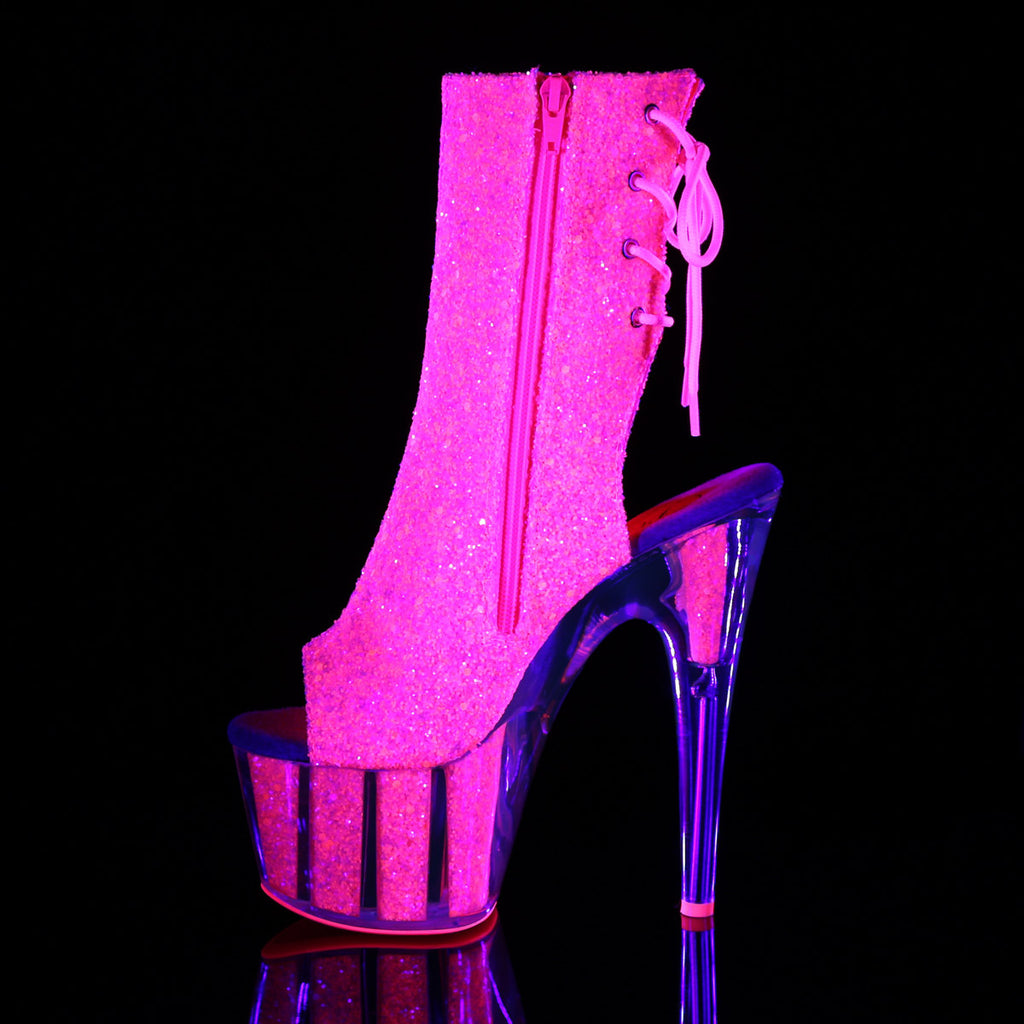 7" Heel, 2 3/4" PF Blacklight Reactive Ankle Boot Pleaser Pleaser ADORE/1018G