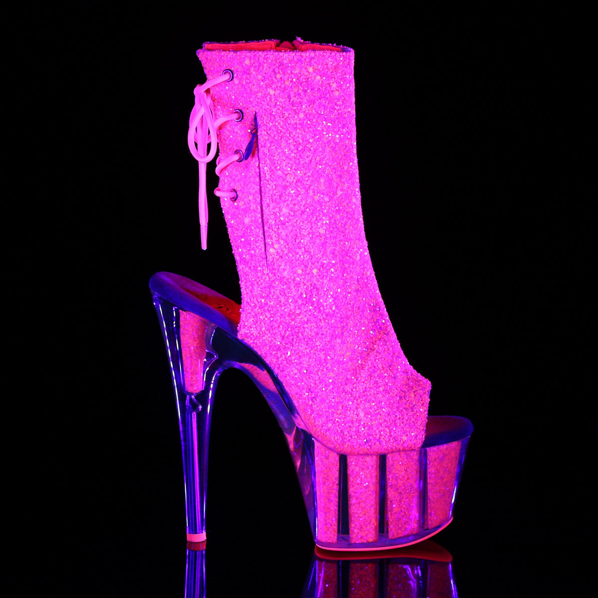 7" Heel, 2 3/4" PF Blacklight Reactive Ankle Boot Pleaser Pleaser ADORE/1018G