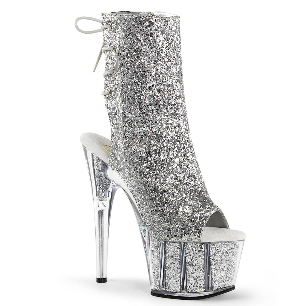 7" Heel, 2 3/4" PF Glitter Ankle Boot, Side Zip Pleaser Pleaser ADORE/1018G