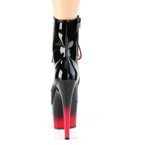7" Heel, 2 3/4" Pf Two Tone Lace-Up Ankle Boot, Side Zip Pleaser Pleaser ADORE/1020BR/H