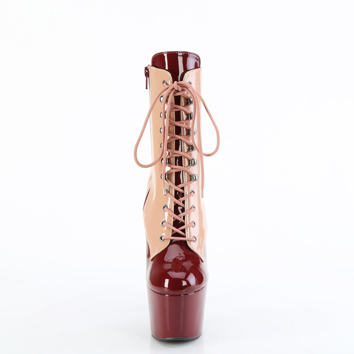 7" Heel, 2 3/4" Pf Two Tone Lace-Up Ankle Boot, Side Zip Pleaser Pleaser ADORE/1020DC