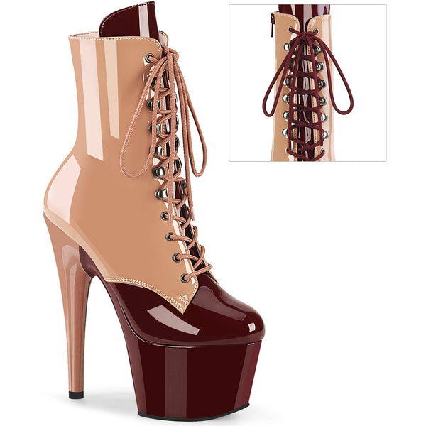 7" Heel, 2 3/4" Pf Two Tone Lace-Up Ankle Boot, Side Zip Pleaser Pleaser ADORE/1020DC