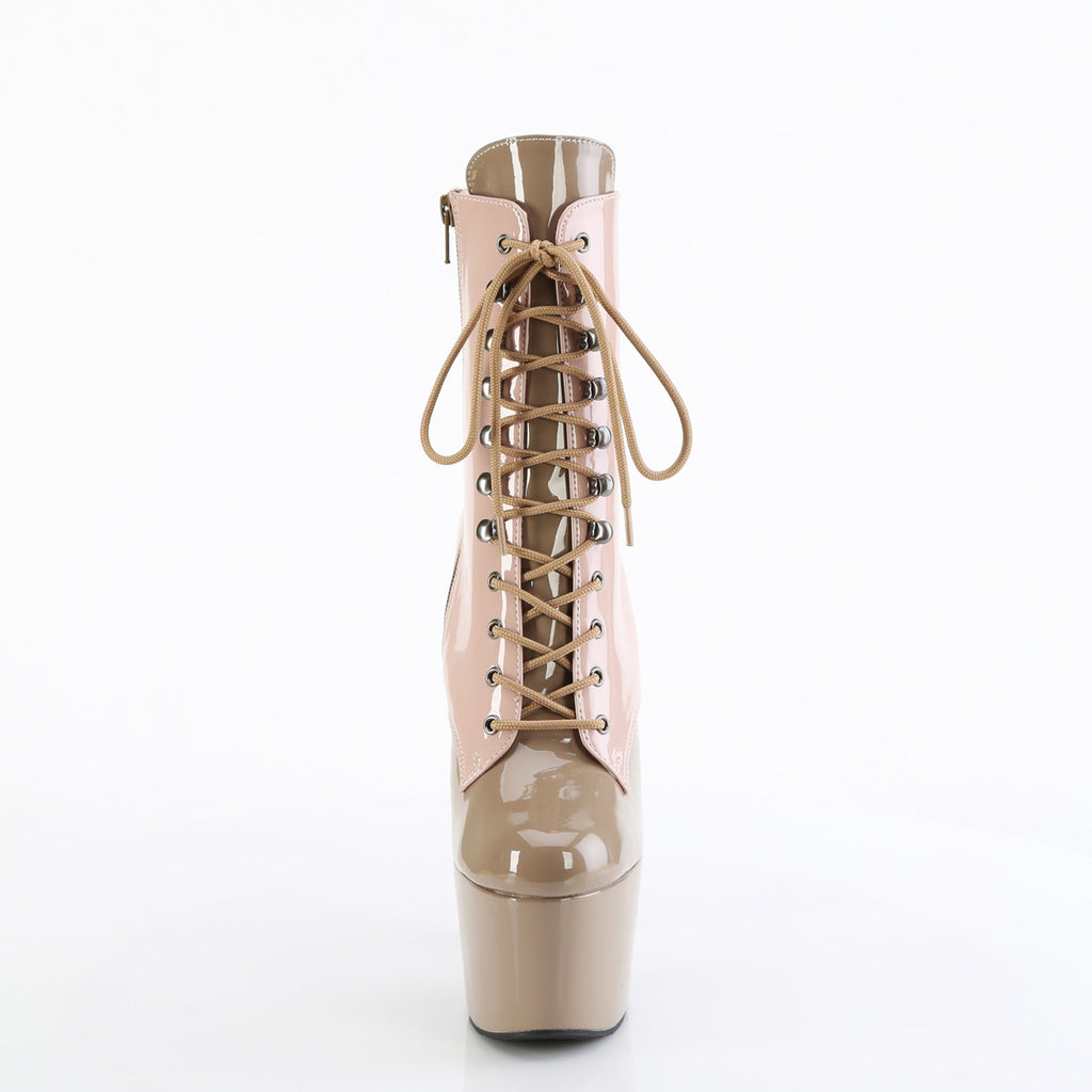 7" Heel, 2 3/4" Pf Two Tone Lace-Up Ankle Boot, Side Zip Pleaser Pleaser ADORE/1020DC