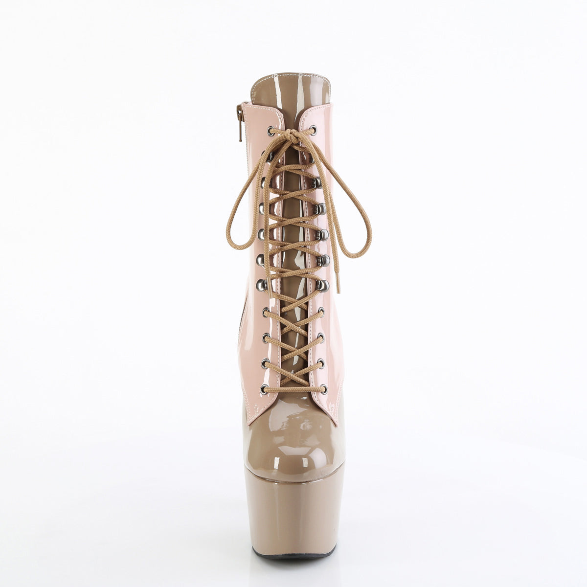 7" Heel, 2 3/4" Pf Two Tone Lace-Up Ankle Boot, Side Zip Pleaser Pleaser ADORE/1020DC