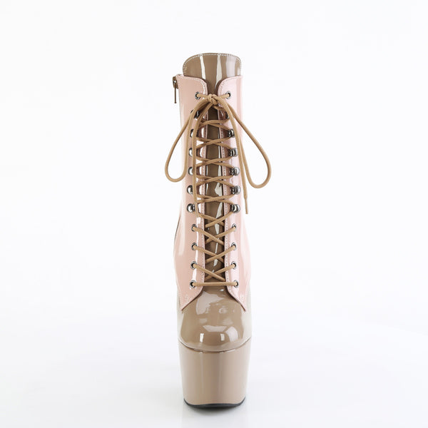 7" Heel, 2 3/4" Pf Two Tone Lace-Up Ankle Boot, Side Zip Pleaser Pleaser ADORE/1020DC
