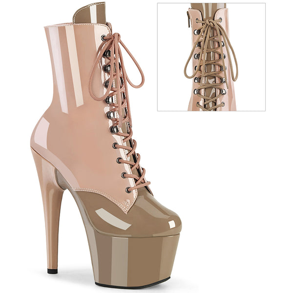 7" Heel, 2 3/4" Pf Two Tone Lace-Up Ankle Boot, Side Zip Pleaser Pleaser ADORE/1020DC