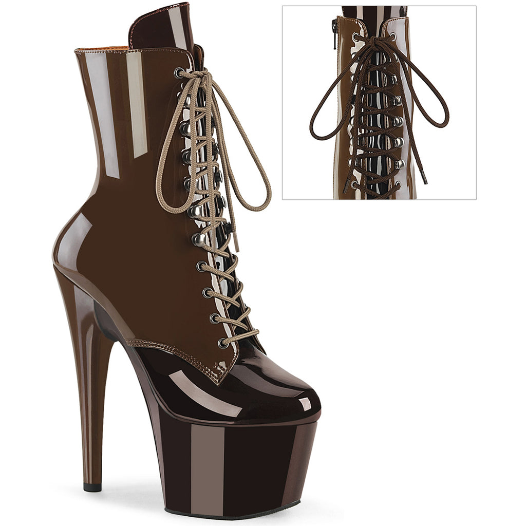 7" Heel, 2 3/4" Pf Two Tone Lace-Up Ankle Boot, Side Zip Pleaser Pleaser ADORE/1020DC