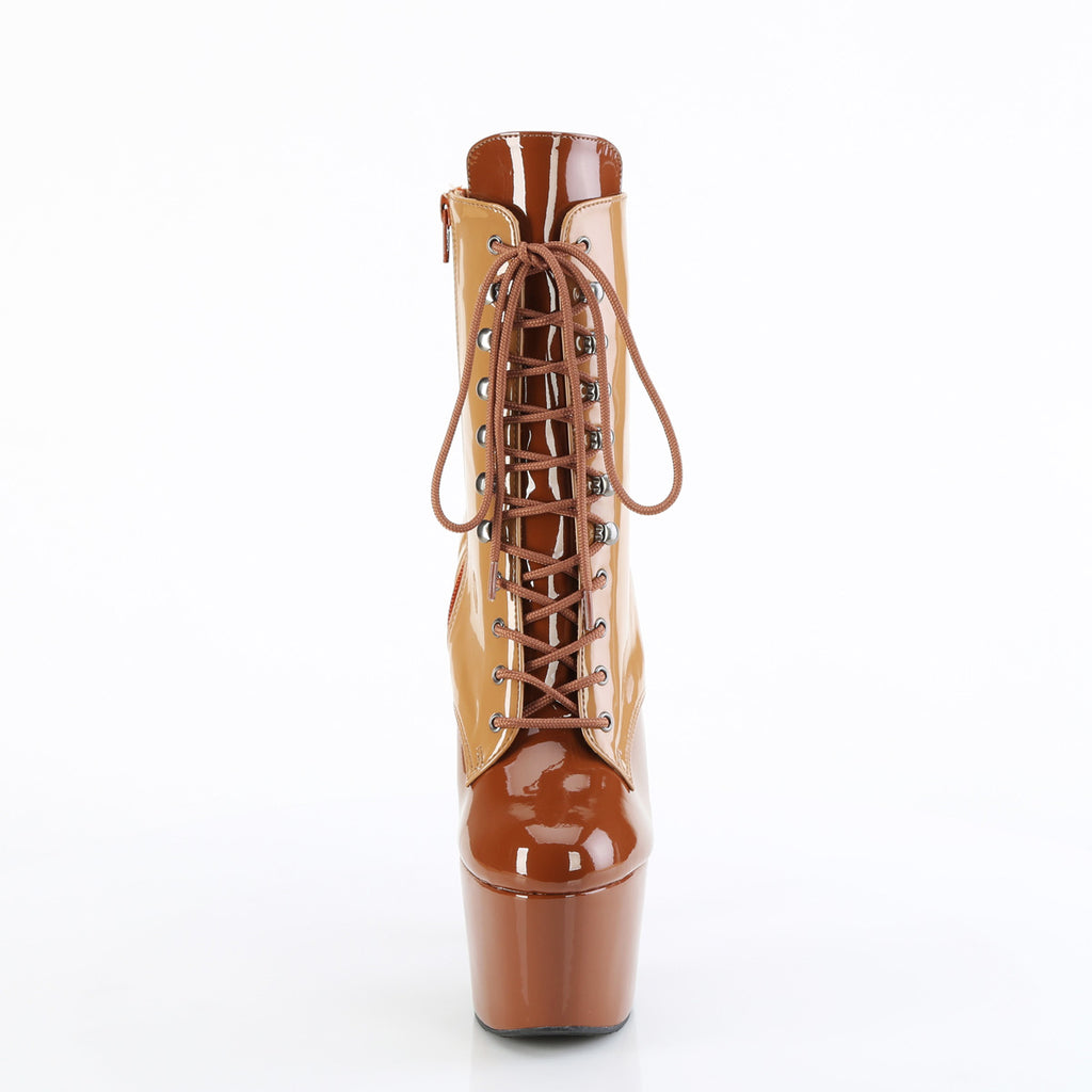 7" Heel, 2 3/4" Pf Two Tone Lace-Up Ankle Boot, Side Zip Pleaser Pleaser ADORE/1020DC