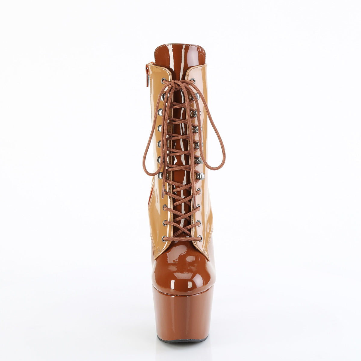 7" Heel, 2 3/4" Pf Two Tone Lace-Up Ankle Boot, Side Zip Pleaser Pleaser ADORE/1020DC