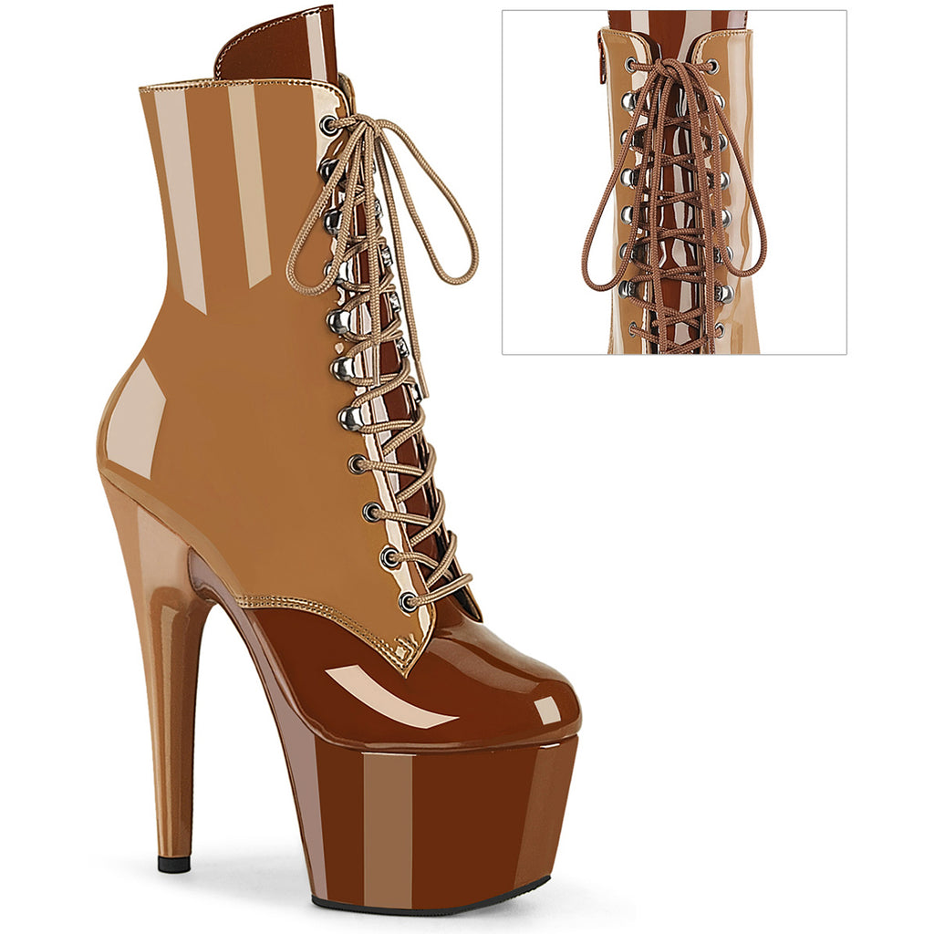 7" Heel, 2 3/4" Pf Two Tone Lace-Up Ankle Boot, Side Zip Pleaser Pleaser ADORE/1020DC