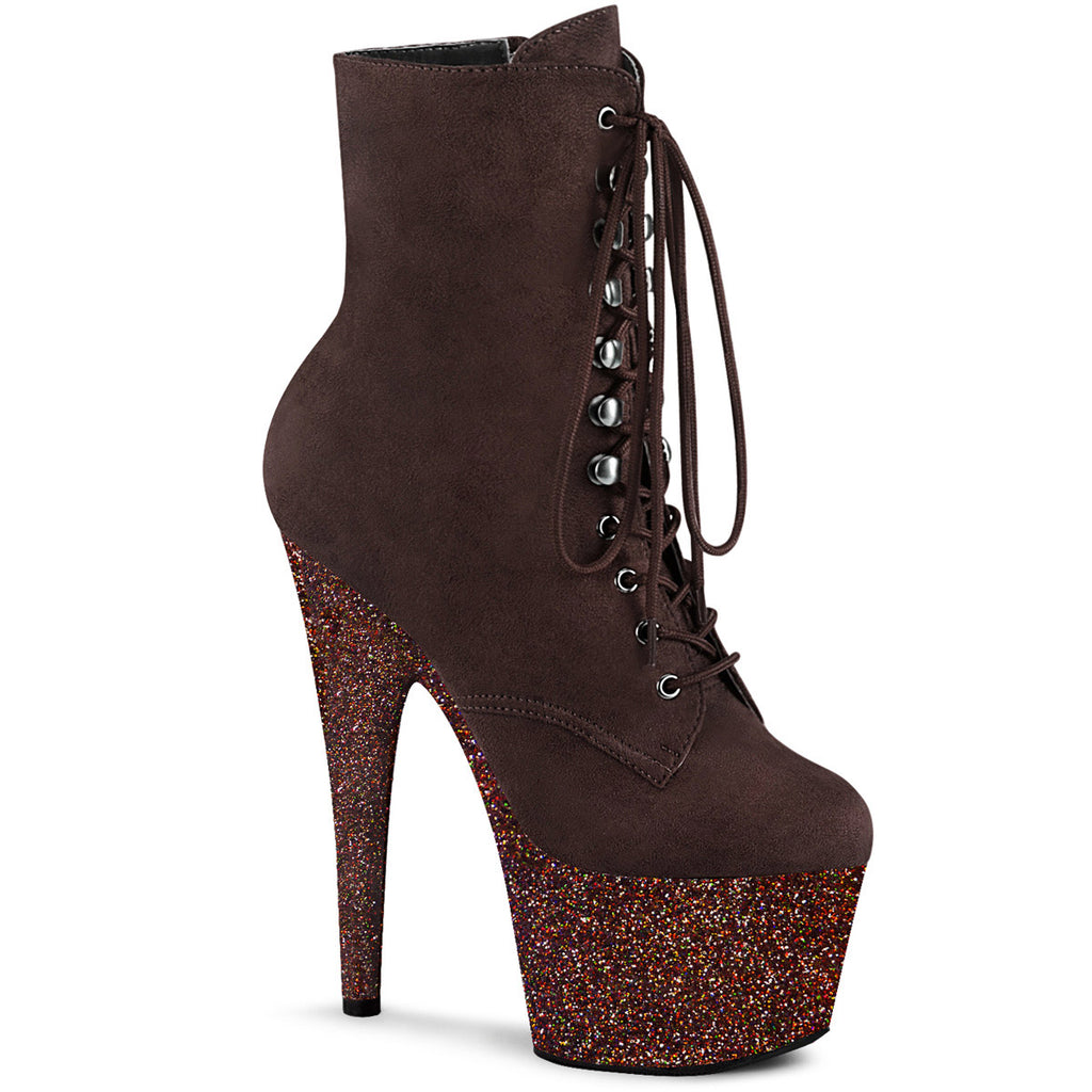 *7" Heel, 2" PF Lace-Up Front Ankle Boot, Side Zip Pleaser  ADORE/1020FSMG