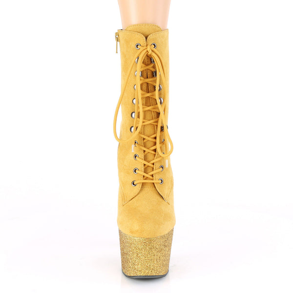 7" Heel, 2 3/4" Pf Lace-up Front Ankle Boot, Side Zip Pleaser  ADORE/1020FSMG