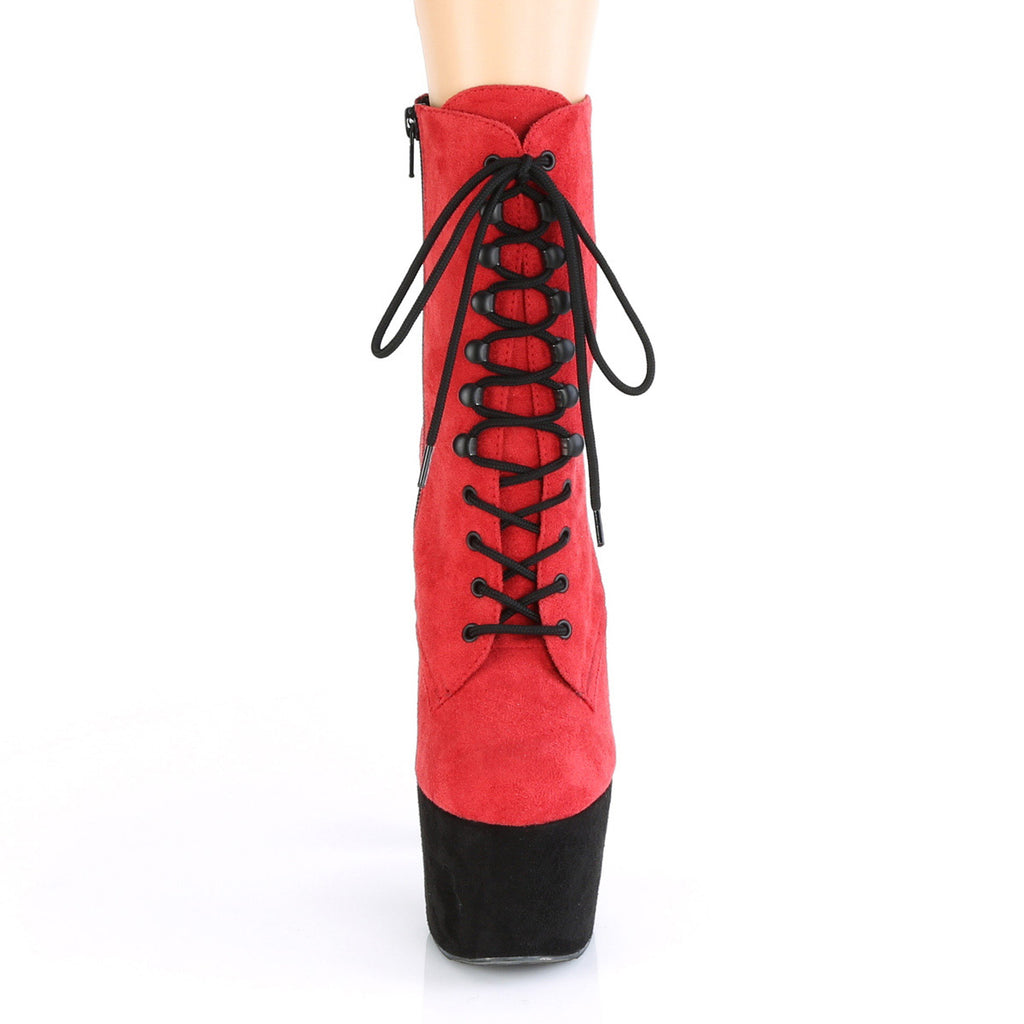 7" Heel, 2 3/4" Pf Two Tone Lace-up Ankle Boot, Side Zip Pleaser Pleaser ADORE/1020FSTT