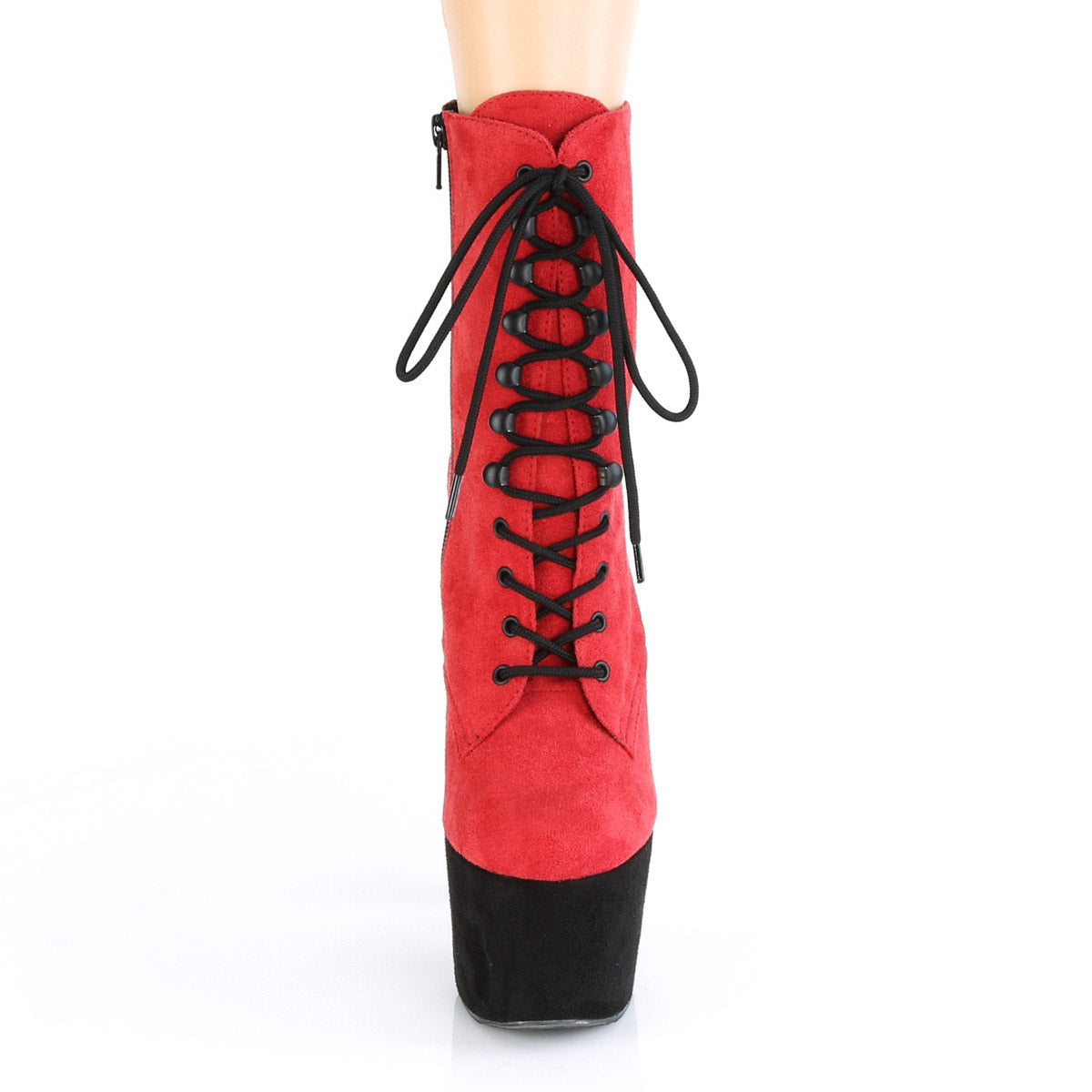 7" Heel, 2 3/4" Pf Two Tone Lace-up Ankle Boot, Side Zip Pleaser Pleaser ADORE/1020FSTT