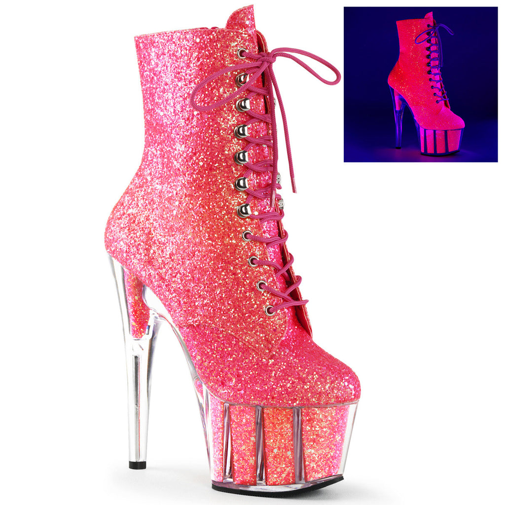 7" Heel, 2 3/4" Pf Glitter Ankle Boot, Blacklight Reactive Pleaser Pleaser ADORE/1020G
