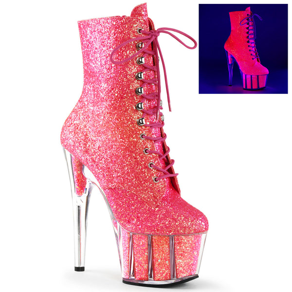7" Heel, 2 3/4" Pf Glitter Ankle Boot, Blacklight Reactive Pleaser Pleaser ADORE/1020G