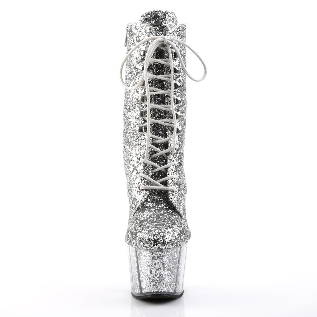 7" Heel, 2 3/4" Pf Lace-up Glitter Ankle Boot, Side Zip Pleaser Pleaser ADORE/1020G