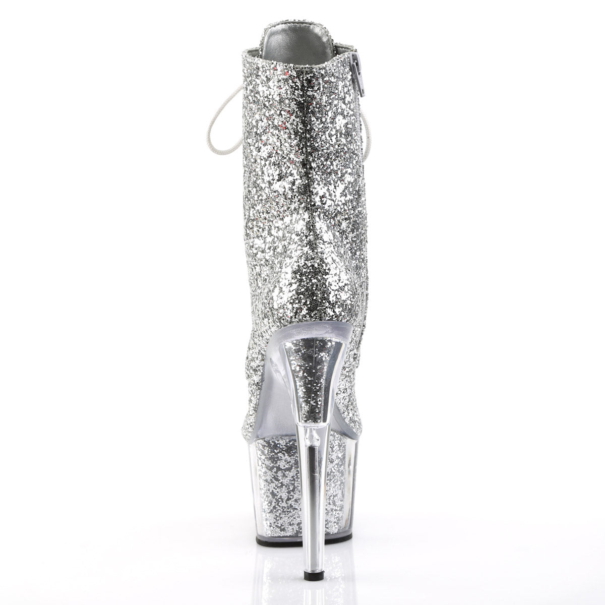 7" Heel, 2 3/4" Pf Lace-up Glitter Ankle Boot, Side Zip Pleaser Pleaser ADORE/1020G