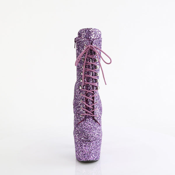 7" Heel, 2 3/4" Pf Lace-Up Glitter Ankle Boot, Side Zip Pleaser Pleaser ADORE/1020GWR
