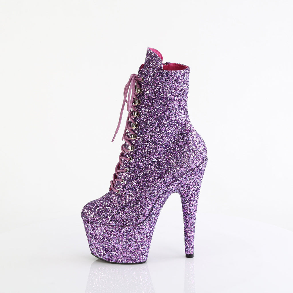 7" Heel, 2 3/4" Pf Lace-Up Glitter Ankle Boot, Side Zip Pleaser Pleaser ADORE/1020GWR