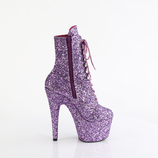7" Heel, 2 3/4" Pf Lace-Up Glitter Ankle Boot, Side Zip Pleaser Pleaser ADORE/1020GWR