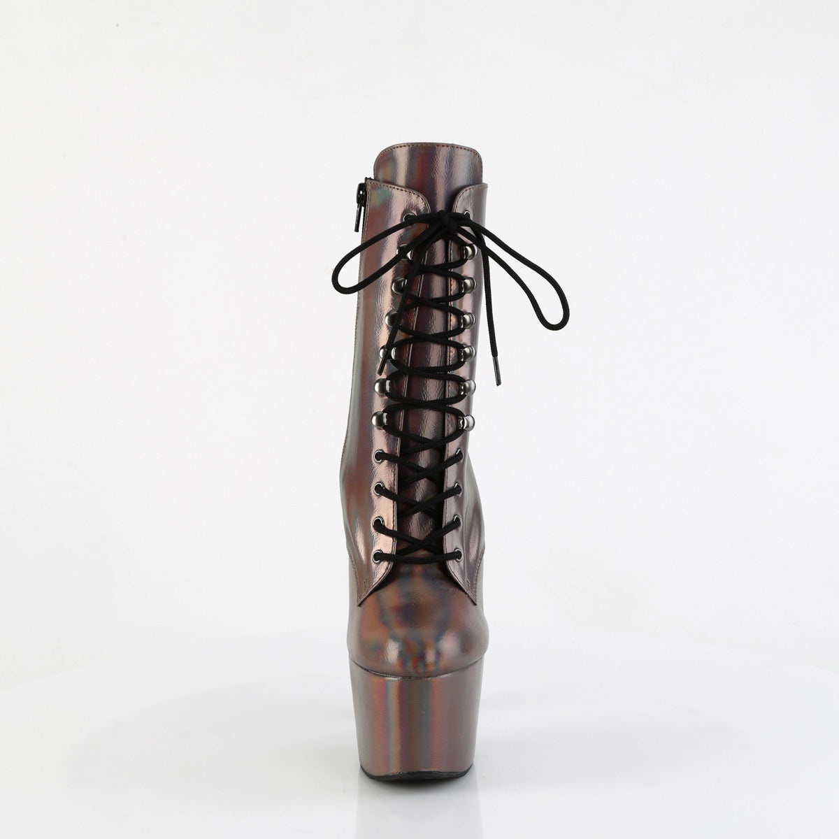 7" Heel, 2 3/4" Pf Lace-Up Front Ankle Boot, Side Zip Pleaser Pleaser ADORE/1020HG