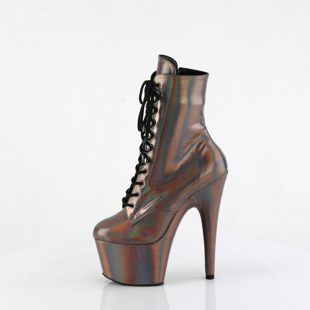 7" Heel, 2 3/4" Pf Lace-Up Front Ankle Boot, Side Zip Pleaser Pleaser ADORE/1020HG