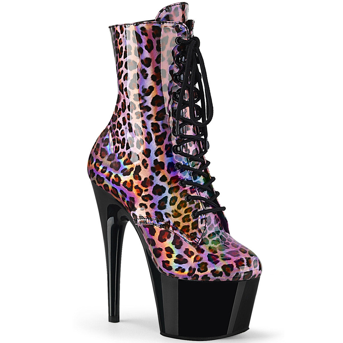 7" Heel, 2 3/4" Pf Lace-up Front Ankle Boot, Side Zip Pleaser Pleaser ADORE/1020LP