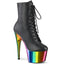 7" Heel, 2 3/4" Chromed Pf Lace-Up Ankle Boot, Side Zip Pleaser Pleaser ADO1020RC/BPU/RBOWCH