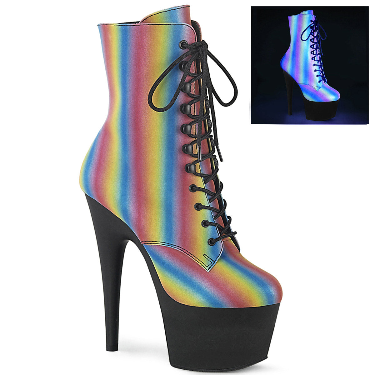 7" Heel, 2" PF Lace-Up Front Ankle Boot, Side Zip Pleaser Pleaser ADORE/1020REFL/02 Main image