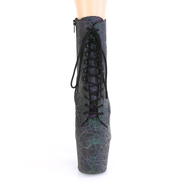 7" Heel, 2 3/4" Pf Lace-up Front Ankle Boot, Side Zip Pleaser Pleaser ADORE/1020REFL
