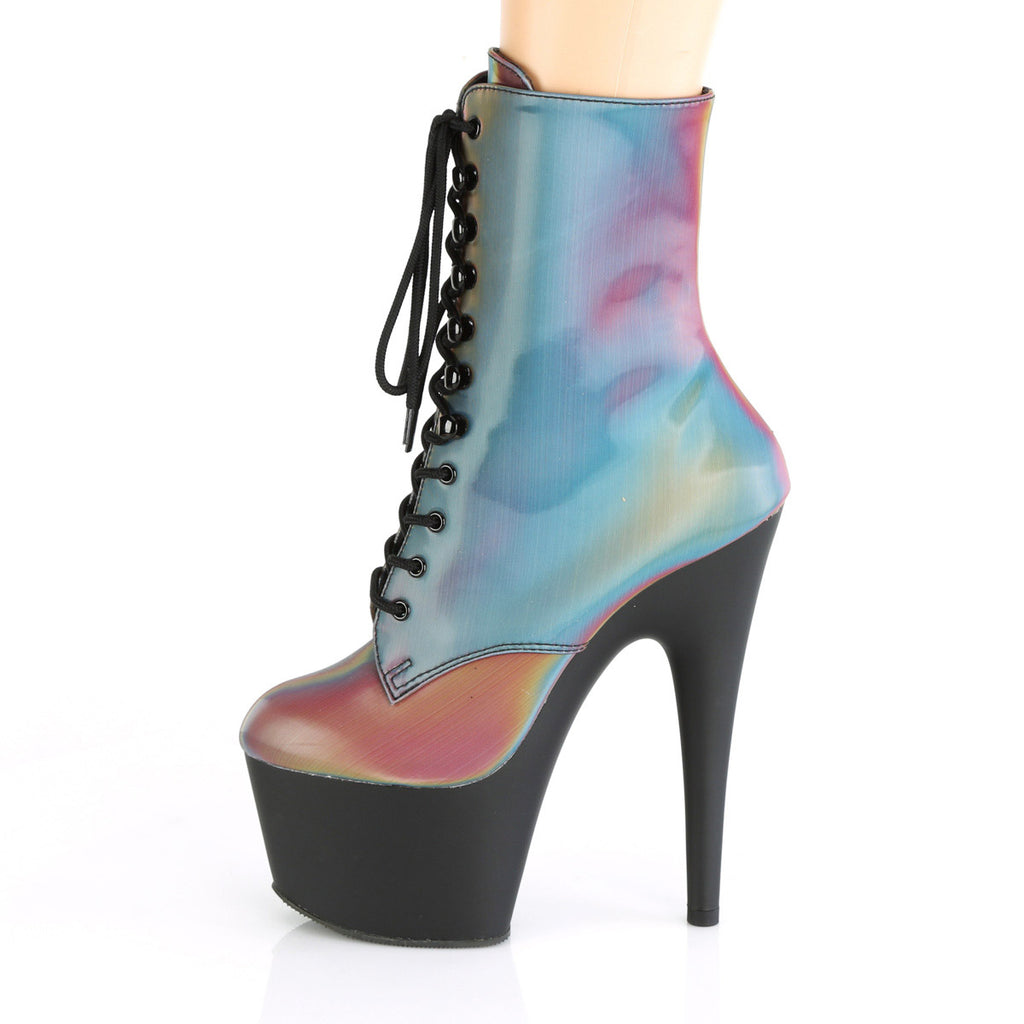 7" Heel, 2" PF Lace-Up Front Ankle Boot, Side Zip Pleaser Pleaser ADORE/1020REFL