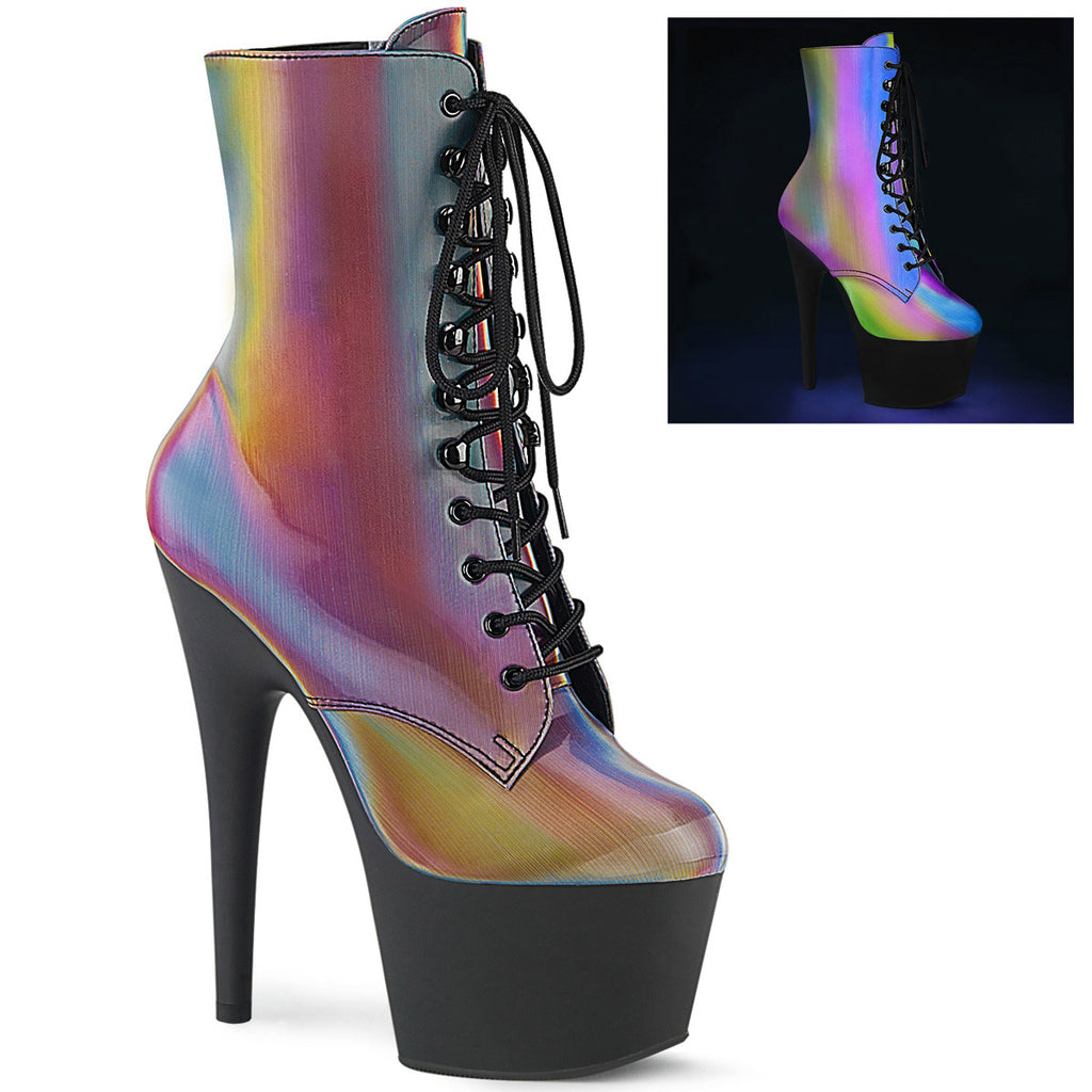 7" Heel, 2" PF Lace-Up Front Ankle Boot, Side Zip Pleaser Pleaser ADORE/1020REFL