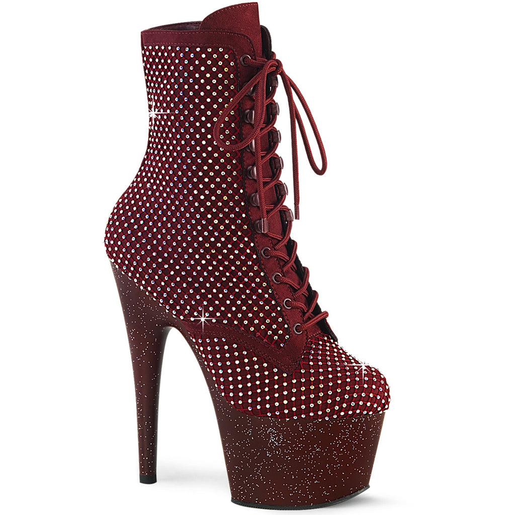 7" Heel, 2 3/4" Pf Lace-Up Front Ankle Boot, Side Zip Pleaser  ADORE/1020RM