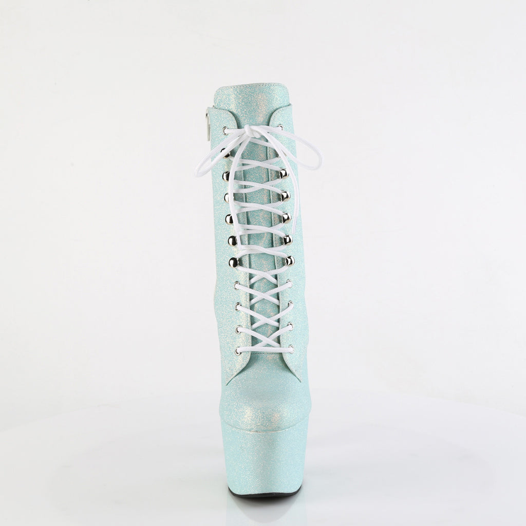 7" Heel, 2 3/4" Pf Lace-Up Front Ankle Boot, Side Zip Pleaser Pleaser ADORE/1020SDG