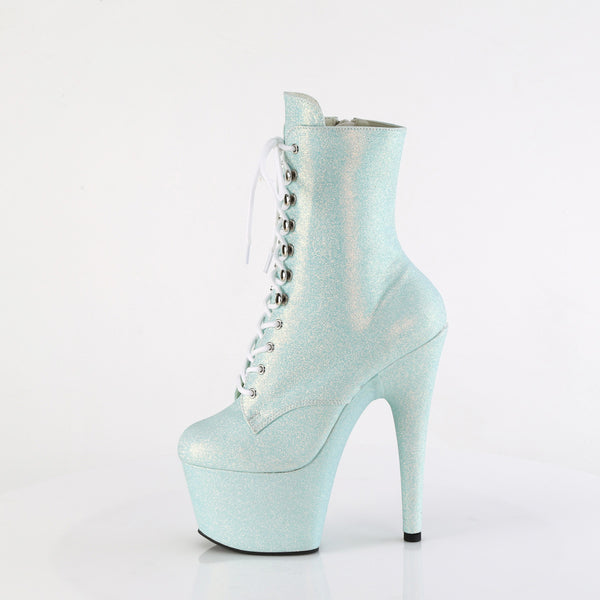 7" Heel, 2 3/4" Pf Lace-Up Front Ankle Boot, Side Zip Pleaser Pleaser ADORE/1020SDG