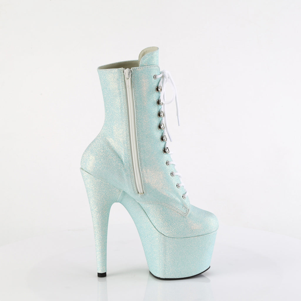 7" Heel, 2 3/4" Pf Lace-Up Front Ankle Boot, Side Zip Pleaser Pleaser ADORE/1020SDG