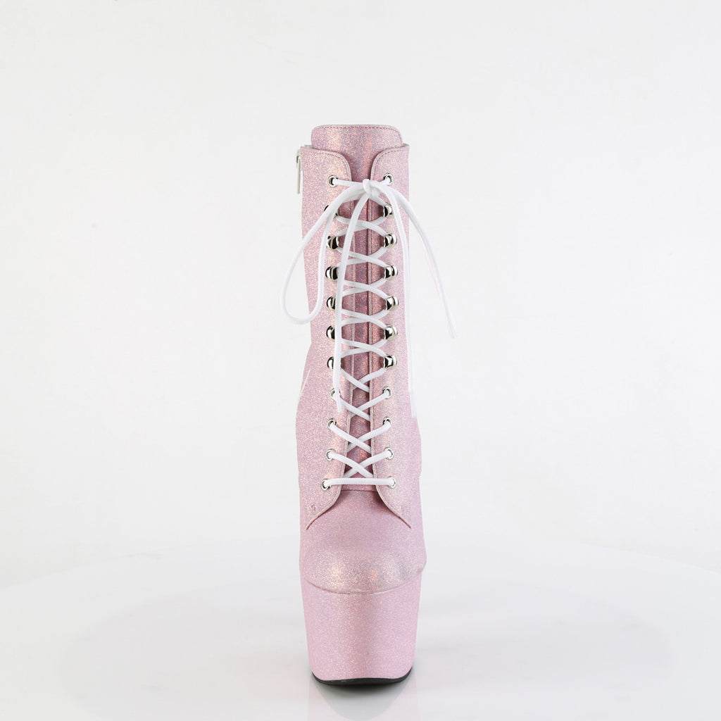 7" Heel, 2 3/4" Pf Lace-Up Front Ankle Boot, Side Zip Pleaser Pleaser ADORE/1020SDG