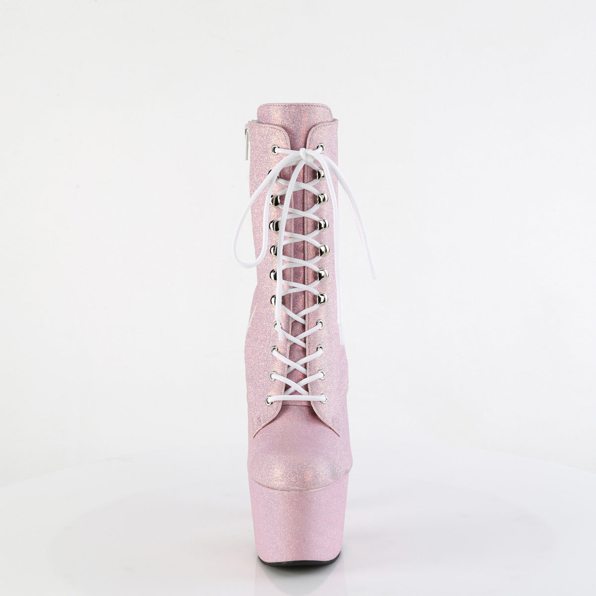 7" Heel, 2 3/4" Pf Lace-Up Front Ankle Boot, Side Zip Pleaser Pleaser ADORE/1020SDG