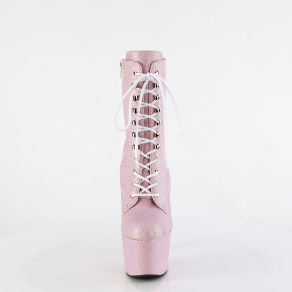 7" Heel, 2 3/4" Pf Lace-Up Front Ankle Boot, Side Zip Pleaser Pleaser ADORE/1020SDG
