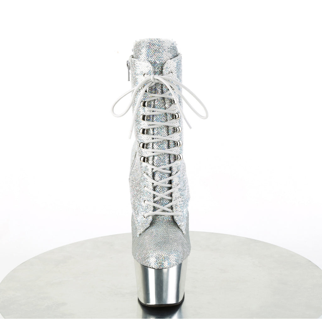 7" Heel, 2 3/4" Pf Lace-Up Sequins Ankle Boot, Side Zip Pleaser Pleaser ADORE/1020SQ/02