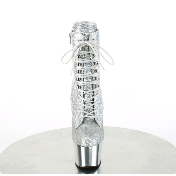7" Heel, 2 3/4" Pf Lace-Up Sequins Ankle Boot, Side Zip Pleaser Pleaser ADORE/1020SQ/02