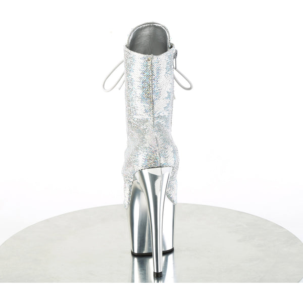 7" Heel, 2 3/4" Pf Lace-Up Sequins Ankle Boot, Side Zip Pleaser Pleaser ADORE/1020SQ/02
