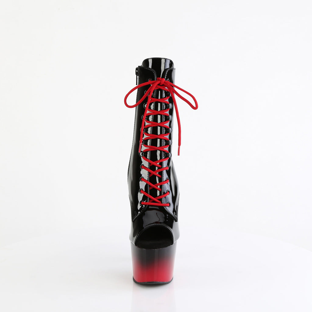 7" Heel, 2 3/4" Pf Peep Toe Lace-Up Ankle Boot, Side Zip Pleaser Pleaser ADORE/1021BR/H