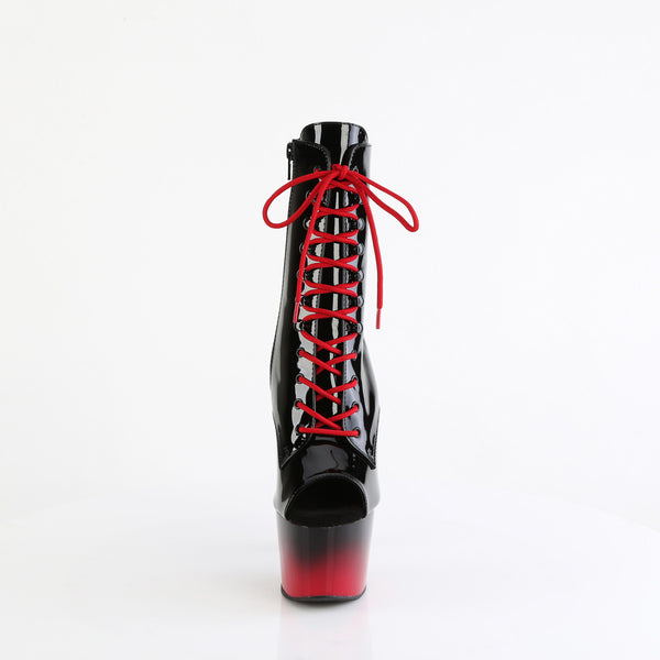 7" Heel, 2 3/4" Pf Peep Toe Lace-Up Ankle Boot, Side Zip Pleaser Pleaser ADORE/1021BR/H