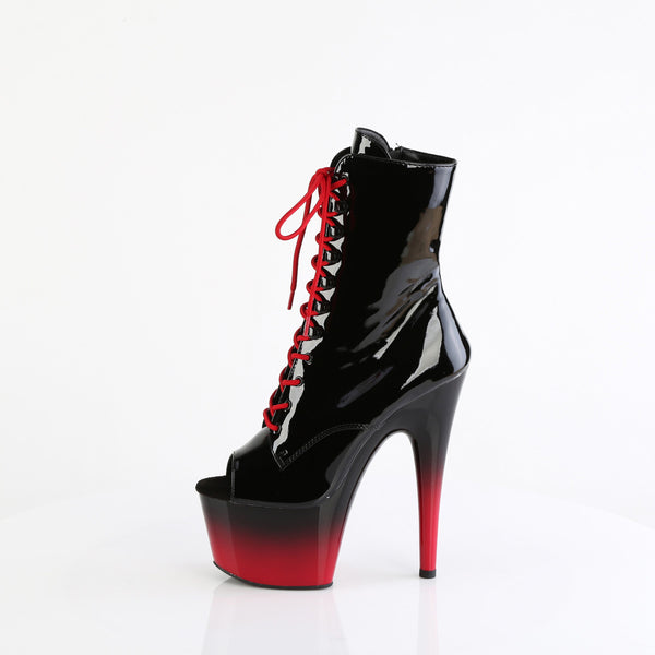 7" Heel, 2 3/4" Pf Peep Toe Lace-Up Ankle Boot, Side Zip Pleaser Pleaser ADORE/1021BR/H