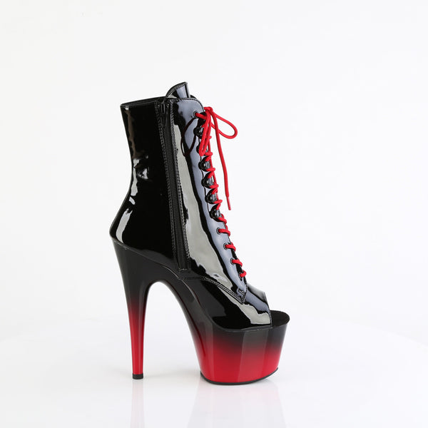 7" Heel, 2 3/4" Pf Peep Toe Lace-Up Ankle Boot, Side Zip Pleaser Pleaser ADORE/1021BR/H