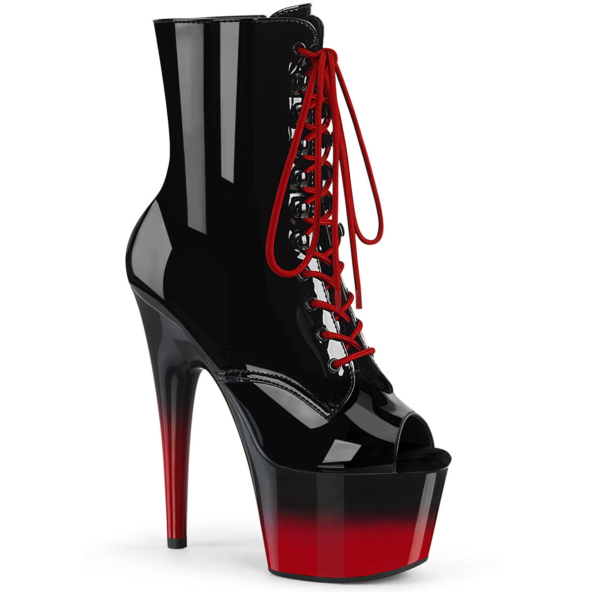 7" Heel, 2 3/4" Pf Peep Toe Lace-Up Ankle Boot, Side Zip Pleaser Pleaser ADORE/1021BR/H Main image