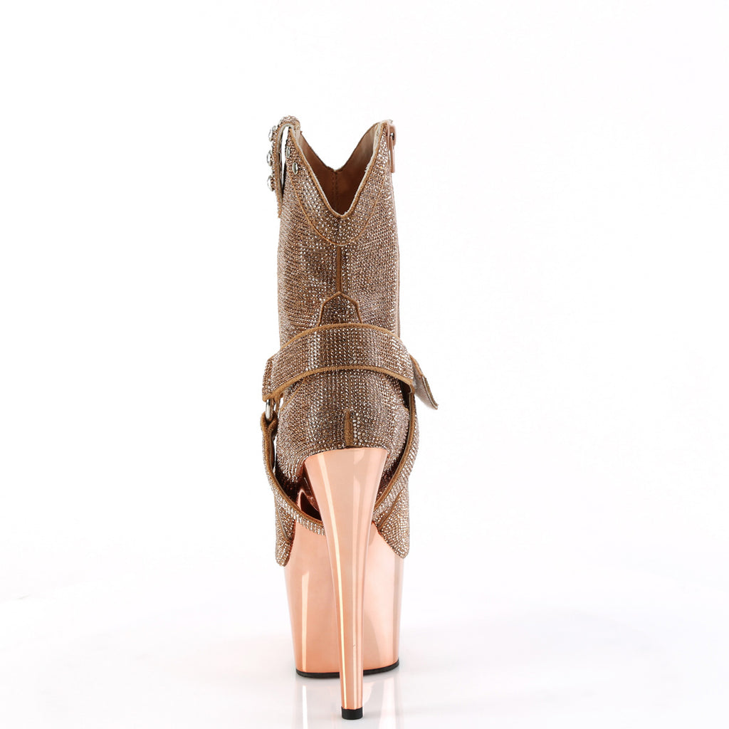 7" Heel, 2 3/4" Pf Rs Embellished Ankle Boot, Side Zip Pleaser Pleaser ADORE/1029CHRS