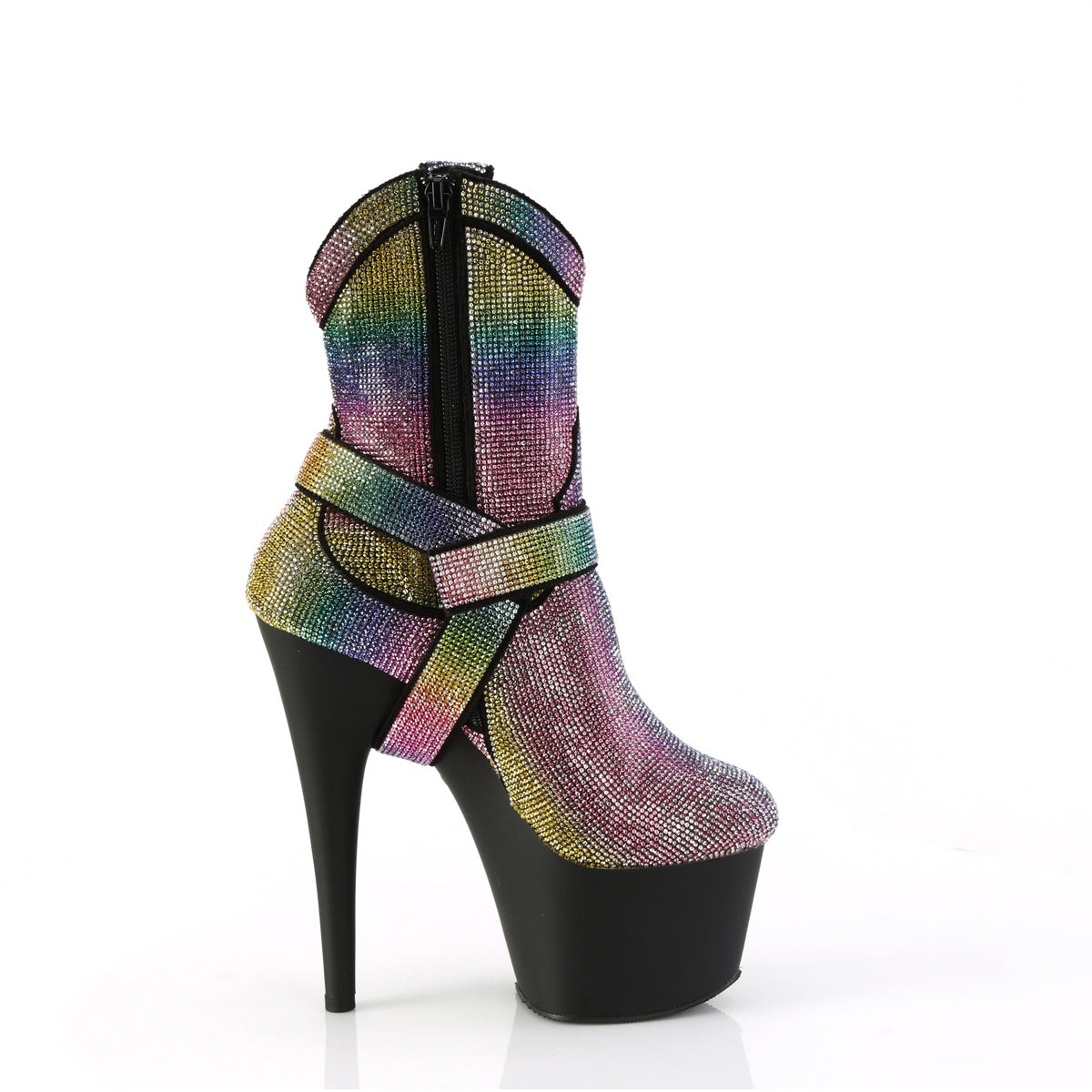 7" Heel, 2 3/4" Pf Rs Embellished Ankle Boot, Side Zip Pleaser Pleaser ADORE/1029RS
